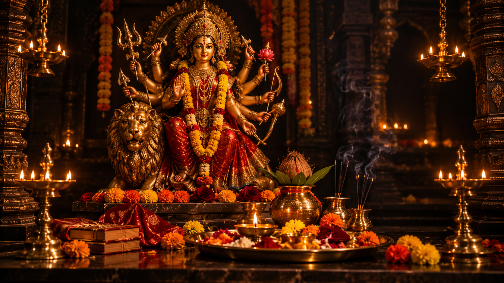 Illustrative traditional pooja arrangement
